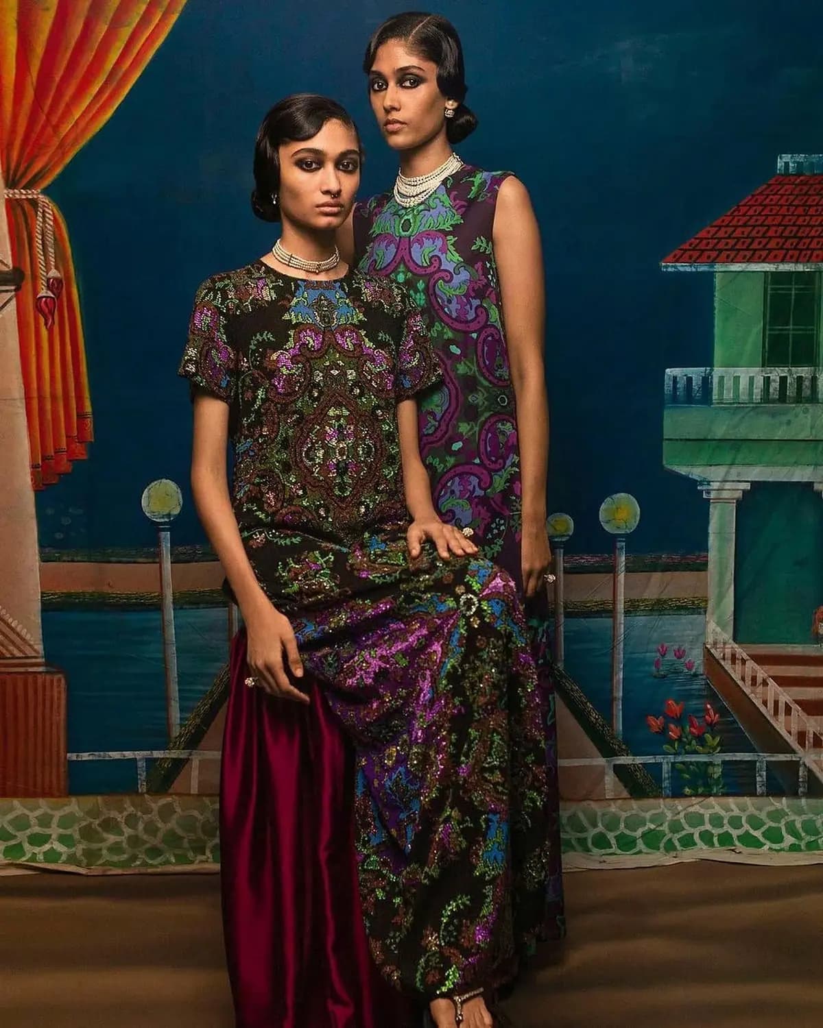 Dior Magazine Issue #42 poster showing three fashion models in colourful outfits inside an ornate interior.
